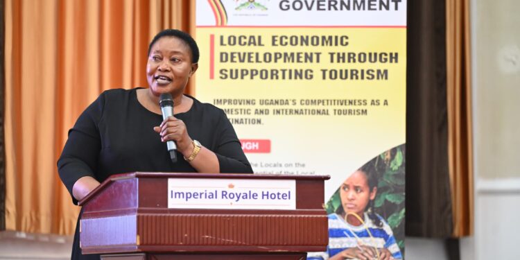 Minister for the Presidency Hon. Babirye Milly Babalanda addresses local government leaders during a meeting at Imperial Royale Hotel in Kampala