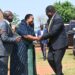 Minister for the Presidency, Hon. Babirye Milly Babalanda, welcomes the Speaker of Parliament, Rt. Hon. Jacob Oboth Oboth, during the thanksgiving service for Bugweri County MP Hon. Hajji Wandera Sadara.