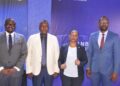 From left to right Stanbic's Executive Head of Business and Commercial Banking, Tunde Thorpe, Sam Kuloba, Stanbic's Melisa Nyakwera, and Hassan Nkuutu, during the Business Forum in Mbale on Tuesday