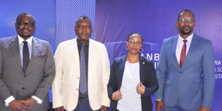 From left to right Stanbic's Executive Head of Business and Commercial Banking, Tunde Thorpe, Sam Kuloba, Stanbic's Melisa Nyakwera, and Hassan Nkuutu, during the Business Forum in Mbale on Tuesday