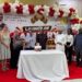 International University of East Africa Vice Chancellor Prof. Emeka Akaezuwa joins students in cutting a cake during the launch of the university’s January 2027 intake at its Kansanga campus in Kampala.